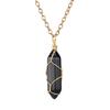 Colar com Pingente de Coluna Hexagonal de Ágata de Cristal de Pedra Natural Cristal Branco Turquesa Azul Aventurina Verde Obsidiana