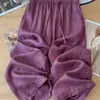Pantalones de Pierna Ancha de Algodón y Lino Transpirables de Tallas Grandes para Mujer, Estilo Old Money, Pantalones Frescos Rectos Cortos Casuales