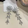 Aretes de aguja plateada con diamantes, diseño de flor ovalada de resina y gota de agua, estilo retro vintage, aretes versátiles