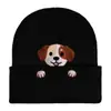 Novo Estilo Chapéu de Tricô Bordado com Cabeça e Patas de Cachorro para Mulheres, Chapéu Quente de Outono e Inverno, Chapéu de Tricô Pulôver Preto de Marca da Moda para Homens