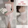 Vestido de noche strapless multicolor tipo tubo, vestido largo de malla transparente con volantes y abertura, ropa sexy para casa para mujer 692 verano