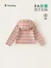 Coleção de outono Bangxuan para crianças: top infantil de corte justo com listras contrastantes, camisa de manga comprida com zíper para bebês meninas e jaqueta com capuz para meninas