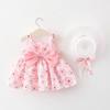 A749 Verano Nuevo Vestido Chaleco para Bebé Niña Vestido de Princesa 1234 Años Pecho Lazo Grande Vestido de Flores con Sombrero