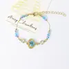 Pulsera de Flores Secas de Resina de Venta Caliente Transfronteriza, Flores Reales, Chapado en Cobre, Oro Real, Conservación del Color, Festival de Sakura de Wuhan, Joyería de Mano Exquisita