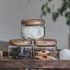 Frasco Transparente Estilo Japonés para Almacenamiento Madera de Acacia Redondo Nido de Pájaro Pequeño Frasco Redondo para Té Estilo Japonés Frutas Secas Snacks Granos Múltiples Vidrio