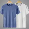Camiseta de Hielo de Seda de Verano para Hombre, Cuello Redondo, Secado Rápido, Manga Corta, Delgada, Transpirable, Manga Media, Talla Grande, Top Deportivo Holgado de Moda para Hombre
