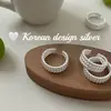 Diseño ultra minimalista estilo coreano joyería plateada brillante anillo de anillo de cuentas huecas de tres capas de plata de ley 925 con un aspecto fresco y sofisticado