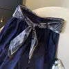 Pantalones Anchos de Algodón Lino Hielo Seda Relajados Retro 2026 con Bufanda de Seda y Cinta para Mujer, Pantalones Falda Casual Estilo Vacaciones Perezosas de Verano