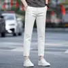 Calças casuais masculinas cropped de outono, novo estilo de outlet, calças masculinas pretas versáteis de corte reto afunilado slim fit