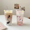 Taza de Vidrio Estilo INS Alta Apariencia Taza de Agua Taza con Popote Gran Capacidad Taza para Jugo Leche con Tapa Taza de Café para el Hogar