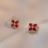Aretes para Mujer, Aretes de Flor Corazón con Circonita Micro-pavimentada de Cobre, Nueva Moda de Nicho, Diseño Simple, Joyería de Temperamento y Versátil
