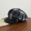 Sombrero Octagonal de Cuadros Japoneses Otoño para Mujer Circunferencia de Cabeza Grande Hace que la Cara Parezca Más Pequeña Gorra de Boina de Artista de Periódico Versátil Gorra Plana