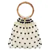 Bolso de Perlas con Mango de Bambú Texturizado Bolso de Perlas Tejido a Mano Transfronterizo Europeo y Americano para Mujer Bolso de Mano para Vacaciones en la Playa