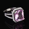 Nuevo Anillo Abierto Elegante de Lujo de Alta Gama Rectangular Zircón Simulación Turmalina en Polvo Rosa Joyería para Mujer