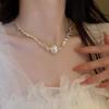 Pulseira colar de pérola geométrica irregular pequena quebrada com costura de prata design de luxo leve corrente de clavícula nicho colar da moda