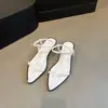 Sandálias Femininas Salto Grosso Bico Fino Tira Fina Prata Francesa 2025 Novo Verão Estilo Fada com Saia Sapatos Romanos
