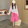 Conjunto de Verão de Camiseta Manga Longa Fina com Proteção Solar e Shorts para Meninas de Tamanho Médio e Grande, Roupas Infantis, Conjunto Solto de Duas Peças para Meninas