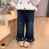 Calça de Pelúcia para Meninas Outono/Inverno 2026 Novo Estilo Jeans Infantil Calça Longa Reta Quente para Bebê Micro Flare