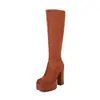 Botas de tacón cuadrado versátiles de comercio exterior hasta la rodilla 34-48 otoño e invierno botas largas transfronterizas punta redonda plataforma impermeable tacón ultraligero talla grande botas para mujer