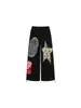 Pantalones de chándal con estampado de letras de camuflaje estilo callejero retro americano para mujer, pantalones largos casuales de pierna ancha rectos sueltos de verano para baile