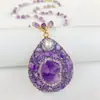Conjunto de três peças de pérolas incrustadas com diamantes tchecos e ametista em pedra bruta natural, joias de minério bruto francês, fornecimento por atacado