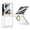 Funda adecuada para teléfono Samsung Z Flip8 con bisagra de airbag, soporte de anillo, diseño transparente, carga inalámbrica incorporada, funda Magsafe