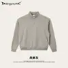 Estilo de rua outono e inverno marca trendy europeia e americana moletom pesado com meio zíper 320g, corte solto, tecido texturizado, gola polo, mangas compridas