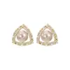 Pendientes de Plata de Ley S925 Exquisitos de Moda Joker Circonita Triángulo Perla Pendientes Pequeños Simples Femeninos de Temperamento Venta al por Mayor