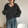 Cardigã curto de tricô com capuz para mulheres, novo casaco de suéter para outono e inverno, estilo solto e casual