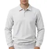 Camisa polo casual europea y americana, color liso, cuello camisero, textura de gofre pesada, top de meter, camiseta de manga larga de otoño para hombre