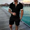 Comercio Exterior Transfronterizo Moda Camisa Polo de Manga Corta con Cremallera Conjunto de Shorts Casuales Impresos en 3D de Moda para Hombre
