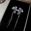 Pendientes de Mariposa de Zirconia con Gota de Agua y Flor para Banquete de Lujo, Pendientes de Estilo Palacio Retro, Pendientes de Lujo Ligero y de Alta Gama
