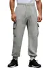 Calça Casual Masculina Multibolsos com Cordão Transfronteiriça Amazon Primavera e Outono Jacquard Jogger Cor Sólida Perna Reta Calça de Moletom Esportiva