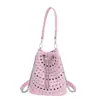 Bolsa Pequena para o Dia a Dia Feminina 2026 Verão Novo Estilo Bolsa Saco com Brilho e Cordão Cor Sólida Bolsa Transversal com Corrente Ins