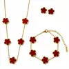 Nuevo Conjunto de Tres Piezas de Lujo de Nicho de Alta Gama, Collar, Pulsera y Pendientes de Acero de Titanio con Trébol de Cinco Hojas de Doble Cara para Mujer, Venta al por Mayor Transfronteriza