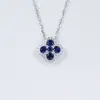 Colar de Prata de Lei S925 Trevo de Quatro Folhas com Safira de Cultivo para Mulheres, Cravejado com Diamantes e Pedras Preciosas Coloridas, para o Dia a Dia, Banquetes, Casamentos, Joias