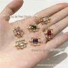 Acessórios de cobre galvanizados kc cor ouro retrô quadrado oco zircão diamante anel duplo pingente diy acessórios de joias