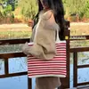 2026 Nueva Bolsa Rayada Transfronteriza, Bolso Tote Japonés y Coreano, Bolso Tejido, Bolso de Playa con Forro de Lona para Mujer, Bolso Tejido