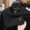 Camiseta de Manga Larga para Hombre con Cuello Redondo de Algodón de Fibra Larga 250g Otoño 2025 Nueva Moda Casual Sudadera Básica Bordada para Hombre