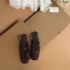 Sandalias tejidas caladas de punta cuadrada estilo francés para mujer, 2026 verano, zapatos romanos tipo jaula con cuña vintage