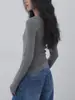 Suéter de Punto Ajustado Azul EIGHTHMONTH para Mujer, Manga Larga, Cuello Redondo, Top Base Adelgazante