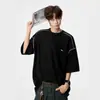 Camiseta masculina com bordado de filhote da linha Hasselblad em cor contrastante, design de marca americana trendy, casual de manga curta, simples e versátil para o verão
