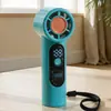 Mini Ventilador de Turbina Portátil com Display Digital, Luz LED, Carregamento USB, Longa Duração da Bateria, Ventilador Portátil para Exterior com Cordão