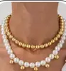Collar con Colgante de Perlas en Capas Estilo Playa Transfronterizo Europeo y Americano Cadena Sencilla para Clavícula con Perlas de Imitación Aleación para Mujer
