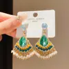 Pendientes de Borla en Forma de Abanico con Perlas de Imitación Incrustados con Diamantes Estilo Palacio Exquisito Retro Pendientes de Nicho de Alta Gama para Mujeres