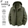 Jaqueta de trabalho masculina de inverno em algodão, forrada com fleece, espessa, com capuz, multi-bolsos, com corte tridimensional para aquecimento, modelo 8579A