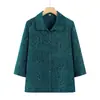 Camisa para madre de mediana edad y ancianas, camisa de otoño con cuello, top fino de color liso con manga de tres cuartos, rojo festivo para verano