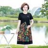 Vestido de verano de manga corta para madres de mediana edad y mayores, holgado, adelgazante, con estampado a juego y efecto antiedad, talla grande