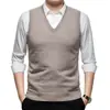 Chaleco de Punto para Hombre con Cuello en V Ajuste Delgado de Negocios Sin Mangas Chaleco de Punto Chaleco para Hombre Capa Base Suministro Directo de Fábrica