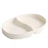 Plato Blanco Luna de Doble Compartimento para Salsa para Dipear Plato Creativo de Cerámica para Snacks para el Hogar Plato para Dipear Hot Pot Plato para Condimentos Plato con Sabor a Barbacoa